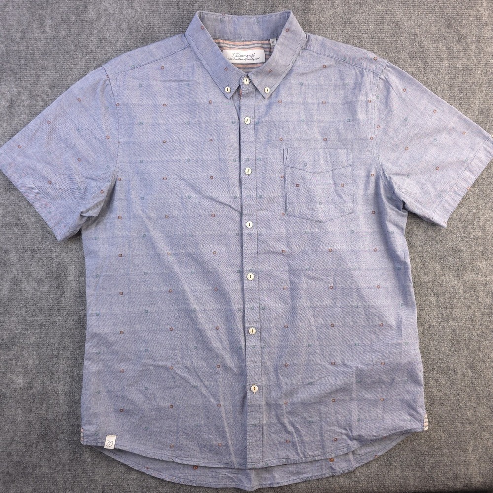 7 Diamonds Shirt XL‎ Blue Floral Geometric Short Sleeve Button Down Cotton